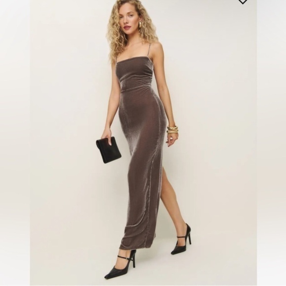 Reformation Frankie Velvet Dress Taupe